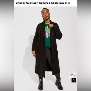 EUC Torrid Chunky Coatigan Collared Cable Sweater Cardigan 2x Black